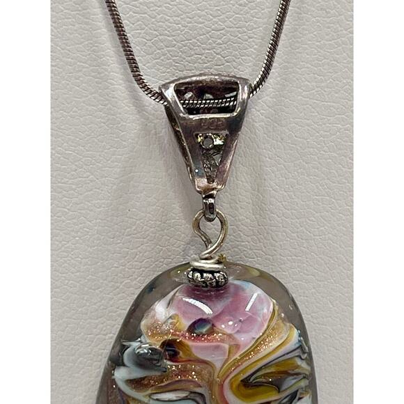 Sterling Silver Pink Gold Art Glass Helix Solitaire Amethyst Pendant Necklace - Picture 10 of 11
